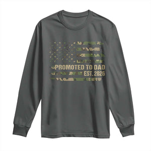 Promoted To Dad Est 2026 Long Sleeve Shirt Retro Camo American Flag TS10 Dark Heather Print Your Wear