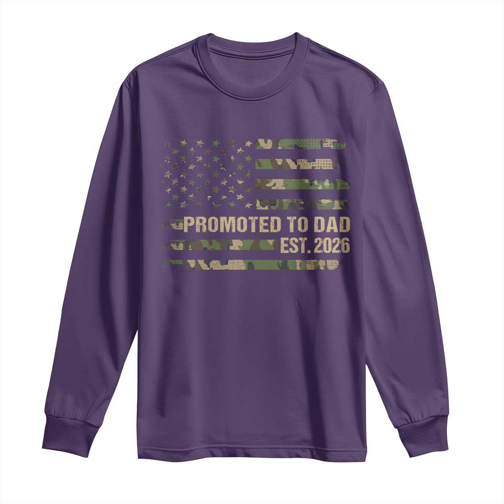 Promoted To Dad Est 2026 Long Sleeve Shirt Retro Camo American Flag TS10 Purple Print Your Wear