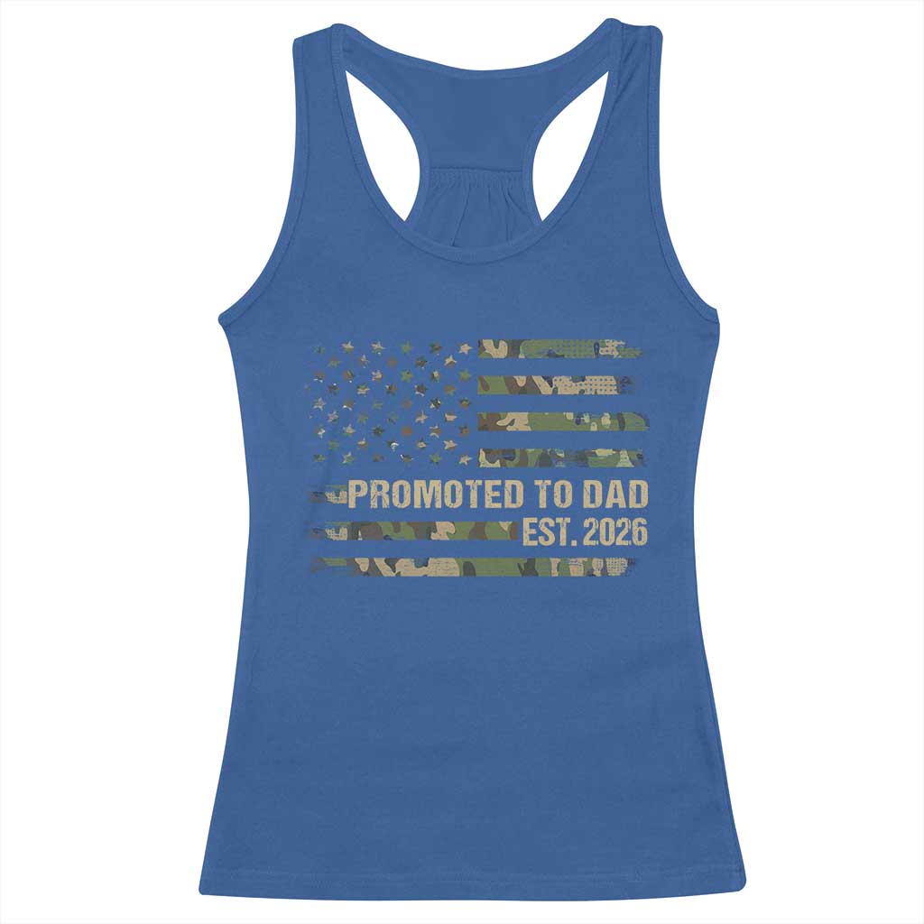 Promoted To Dad Est 2026 Racerback Tank Top Retro Camo American Flag TS10 Royal Blue Print Your Wear