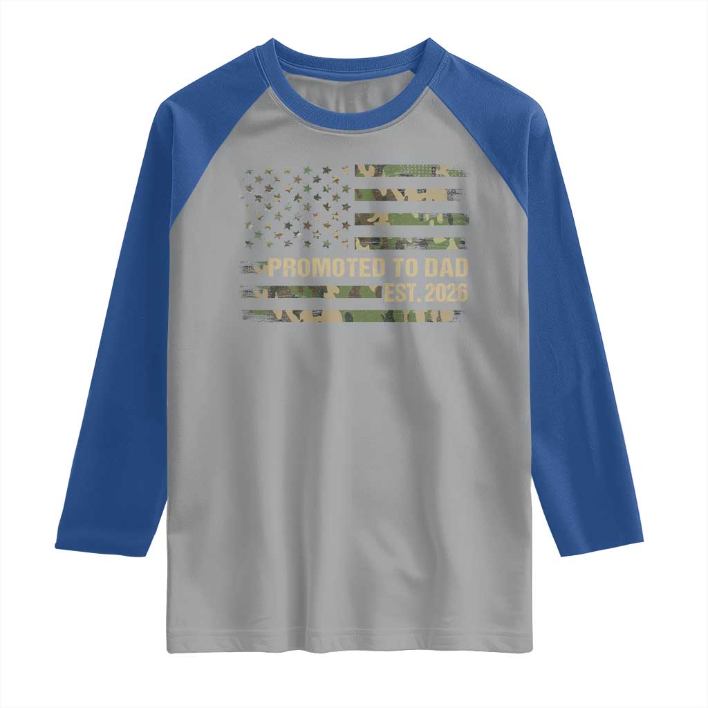 Promoted To Dad Est 2026 Raglan Shirt Retro Camo American Flag TS10 Sport Gray Royal Print Your Wear