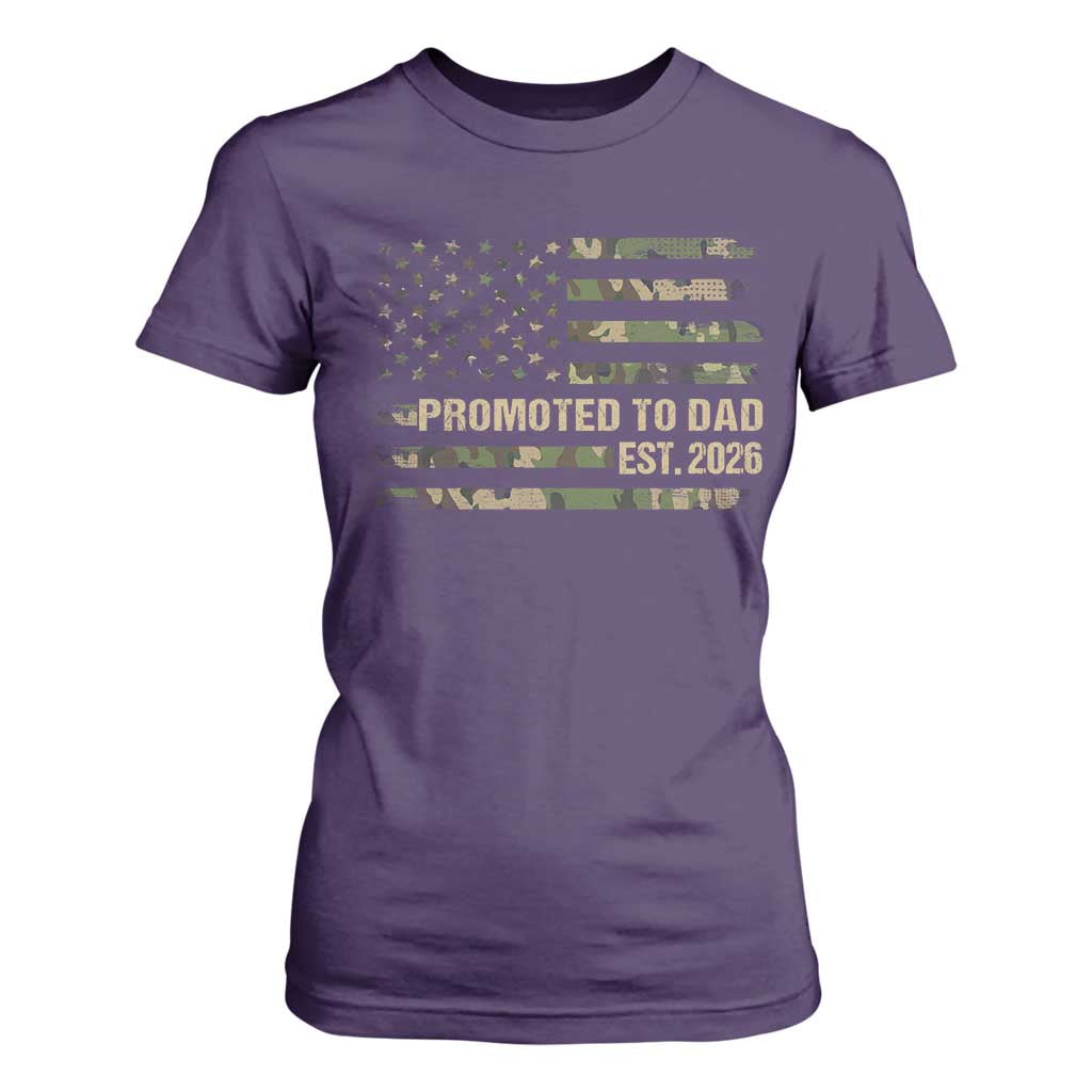 Promoted To Dad Est 2026 T Shirt For Women Retro Camo American Flag TS10 Purple Print Your Wear