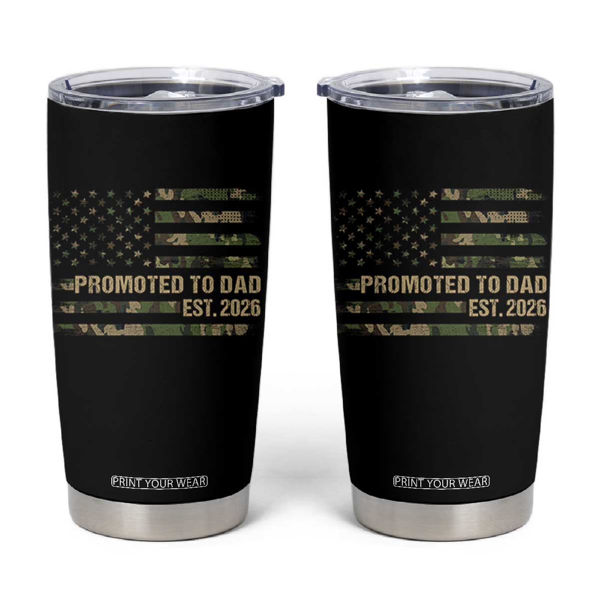 Promoted To Dad Est 2026 Tumbler Cup Retro Camo American Flag TS10 Black Print Your Wear