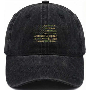 Promoted To Dad Est 2026 Washed Cotton Baseball Cap Retro Camo American Flag