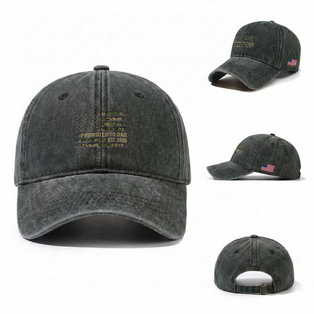 Promoted To Dad Est 2026 Washed Cotton Baseball Cap Retro Camo American Flag