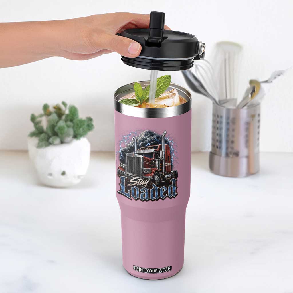Truck Driver Flip Straw Tumbler Funny Trucker Husband Big Rig Semi Trailer Truckin