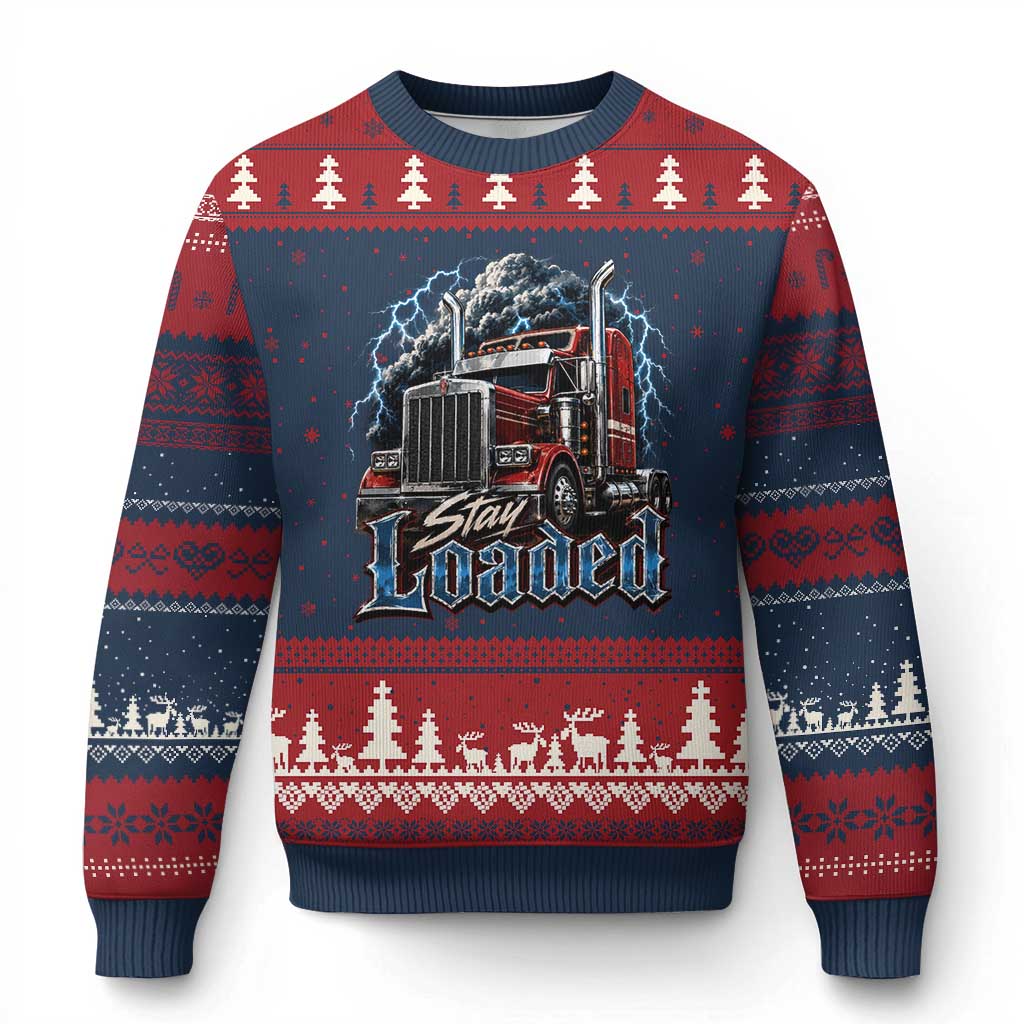 Truck Driver Ugly Christmas Sweater Funny Trucker Husband Big Rig Semi Trailer Truckin TS10 Navy Red Print Your Wear