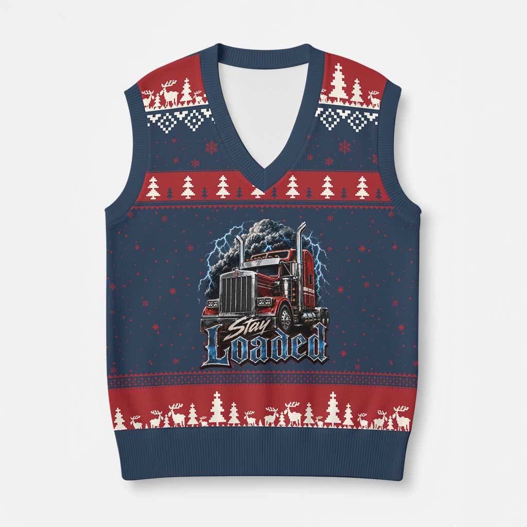 Truck Driver V-Neck Knit Sweater Vest Funny Trucker Husband Big Rig Semi Trailer Truckin TS10 Navy Red Print Your Wear