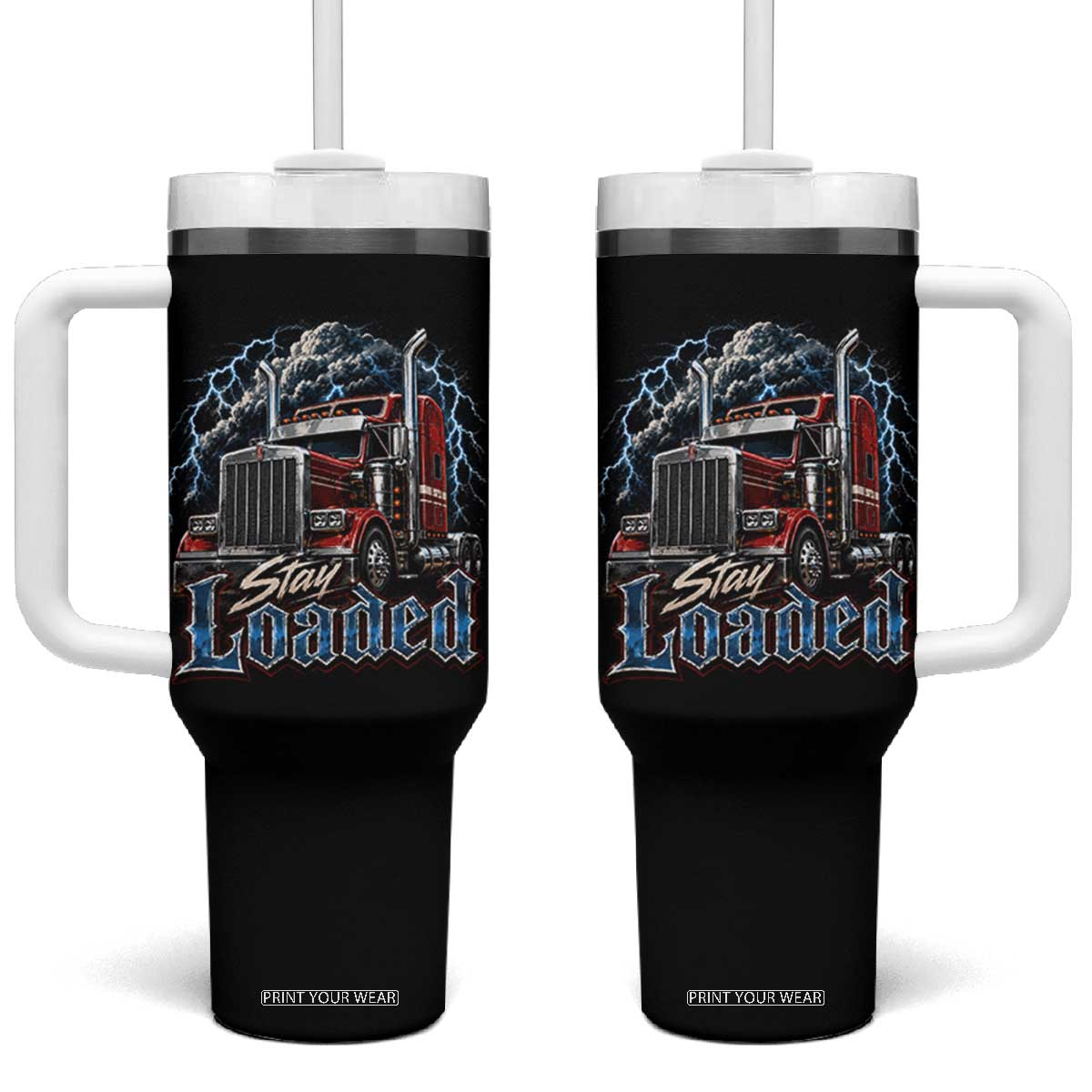 Truck Driver Tumbler With Handle Funny Trucker Husband Big Rig Semi Trailer Truckin TS10 One Size: 40 oz Black Print Your Wear