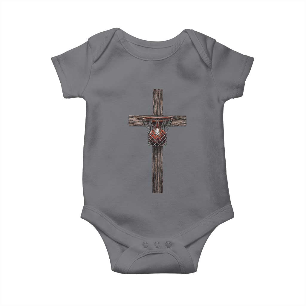 Christian Cross Basketball Baby Onesie Faith Basketball Player Graphic TS10 Charcoal Print Your Wear
