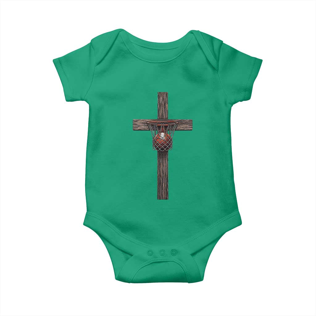 Christian Cross Basketball Baby Onesie Faith Basketball Player Graphic TS10 Irish Green Print Your Wear