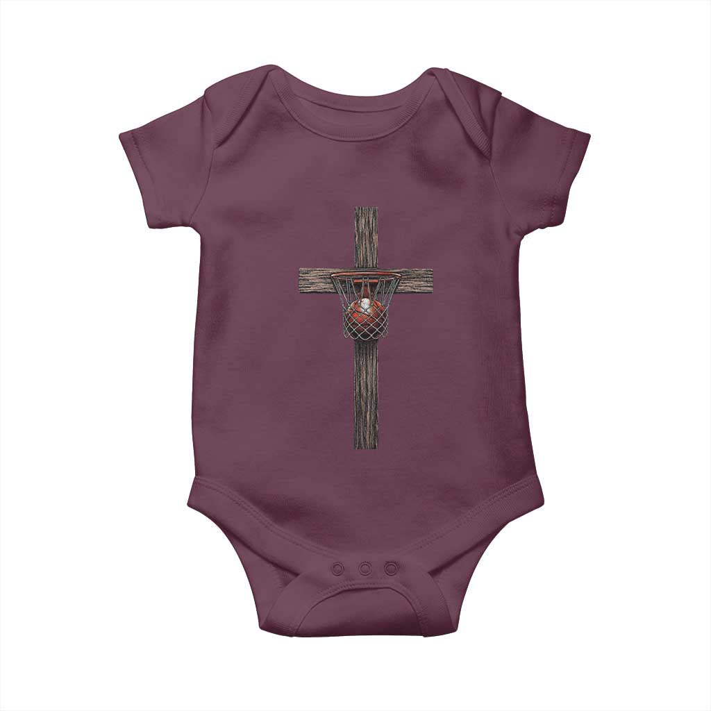 Christian Cross Basketball Baby Onesie Faith Basketball Player Graphic TS10 Maroon Print Your Wear