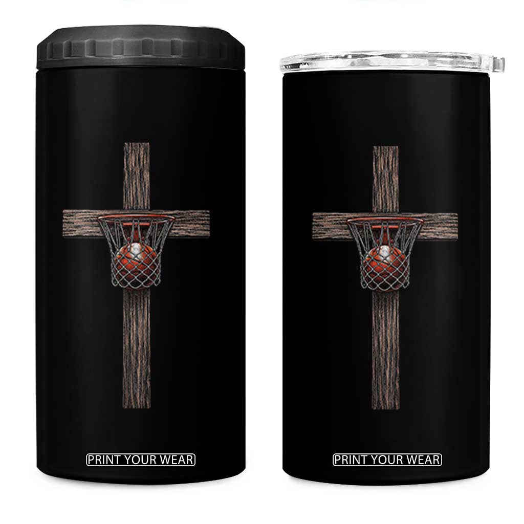 Christian Cross Basketball 4 in 1 Can Cooler Tumbler Faith Basketball Player Graphic TS10 One Size: 16 oz Black Print Your Wear