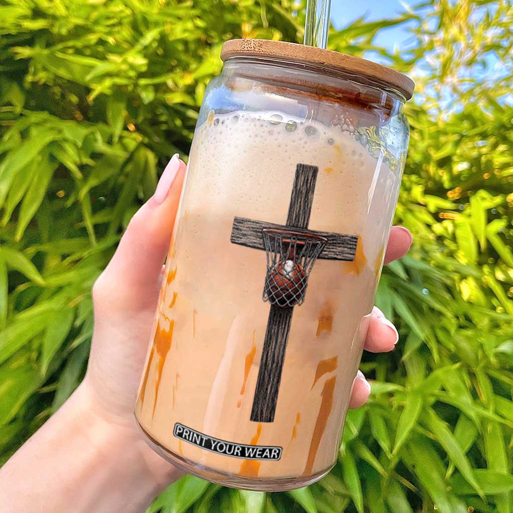 Christian Cross Basketball Glass Can Faith Basketball Player Graphic TS10 Black Print Your Wear