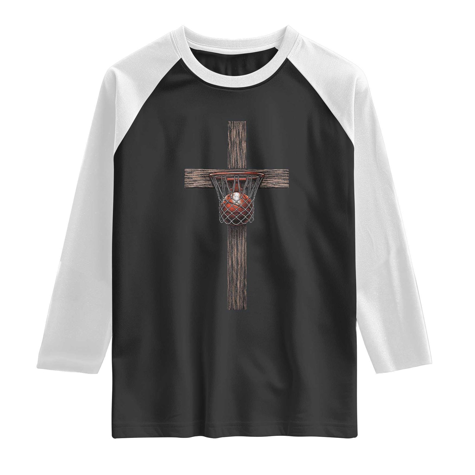 Christian Cross Basketball Raglan Shirt Faith Basketball Player Graphic TS10 Black White Print Your Wear