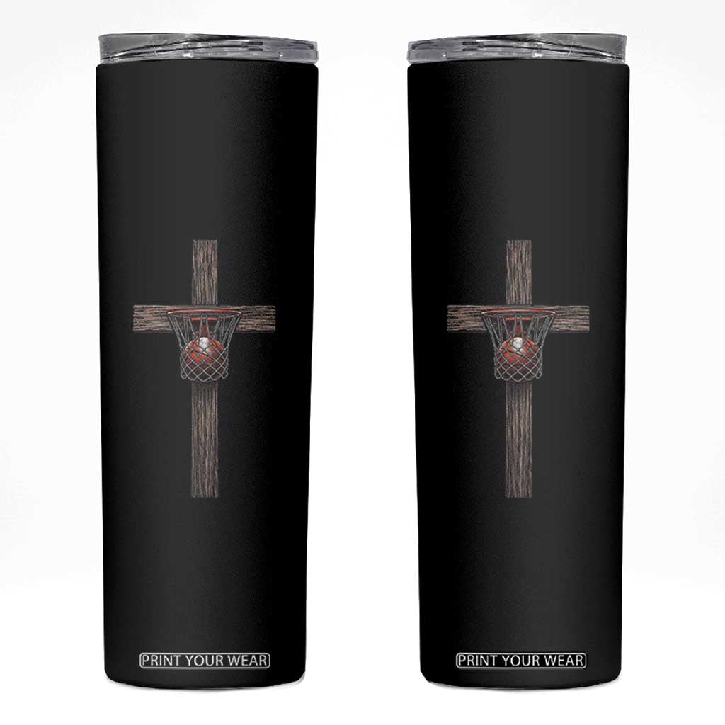 Christian Cross Basketball Skinny Tumbler Faith Basketball Player Graphic TS10 Black Print Your Wear