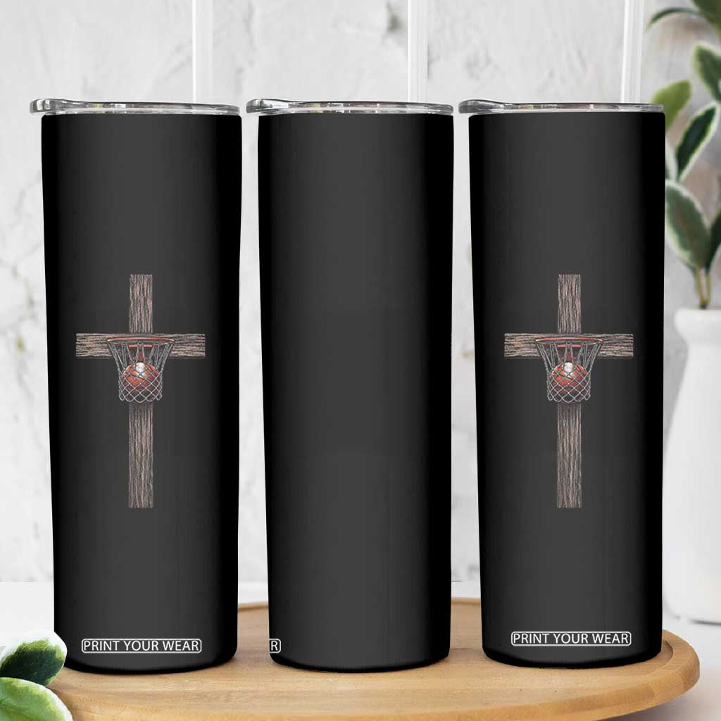 Christian Cross Basketball Skinny Tumbler Faith Basketball Player Graphic