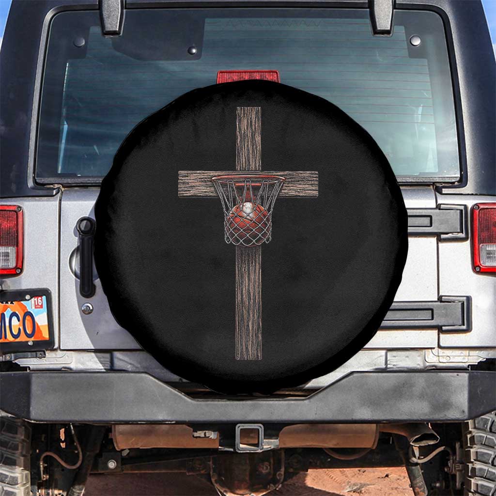 Christian Cross Basketball Spare Tire Cover Faith Basketball Player Graphic TS10 No hole Black Print Your Wear