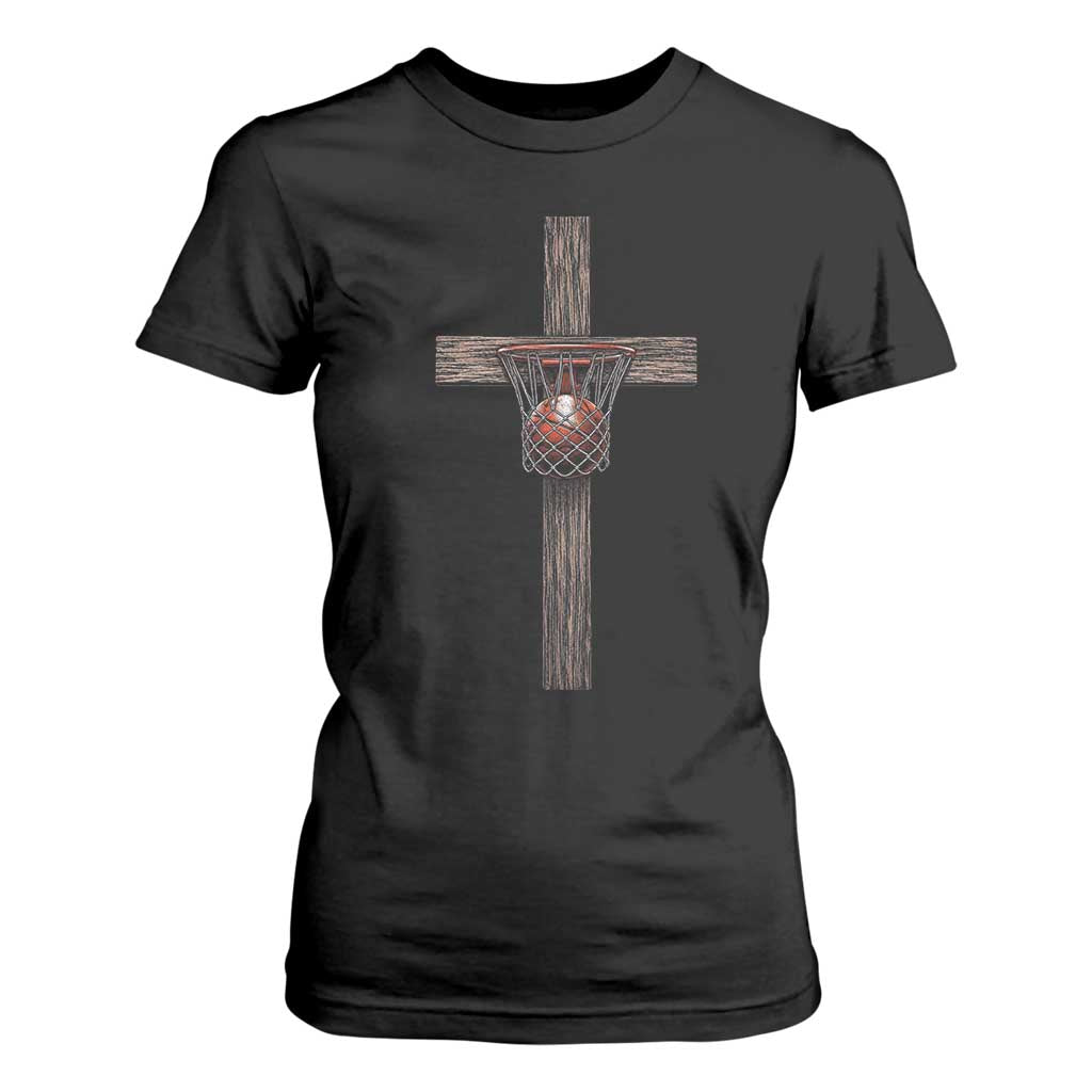 Christian Cross Basketball T Shirt For Women Faith Basketball Player Graphic TS10 Black Print Your Wear