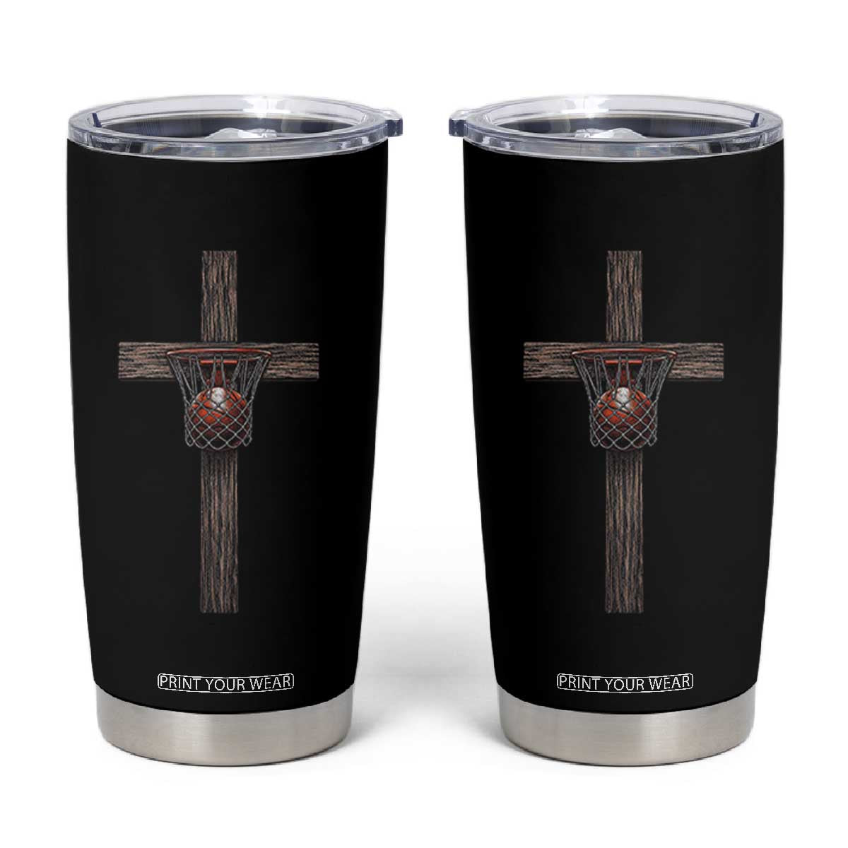 Christian Cross Basketball Tumbler Cup Faith Basketball Player Graphic TS10 Black Print Your Wear