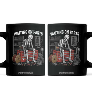 Electrician Skeleton Coffee Mug Waiting On Parts Funny Graphic