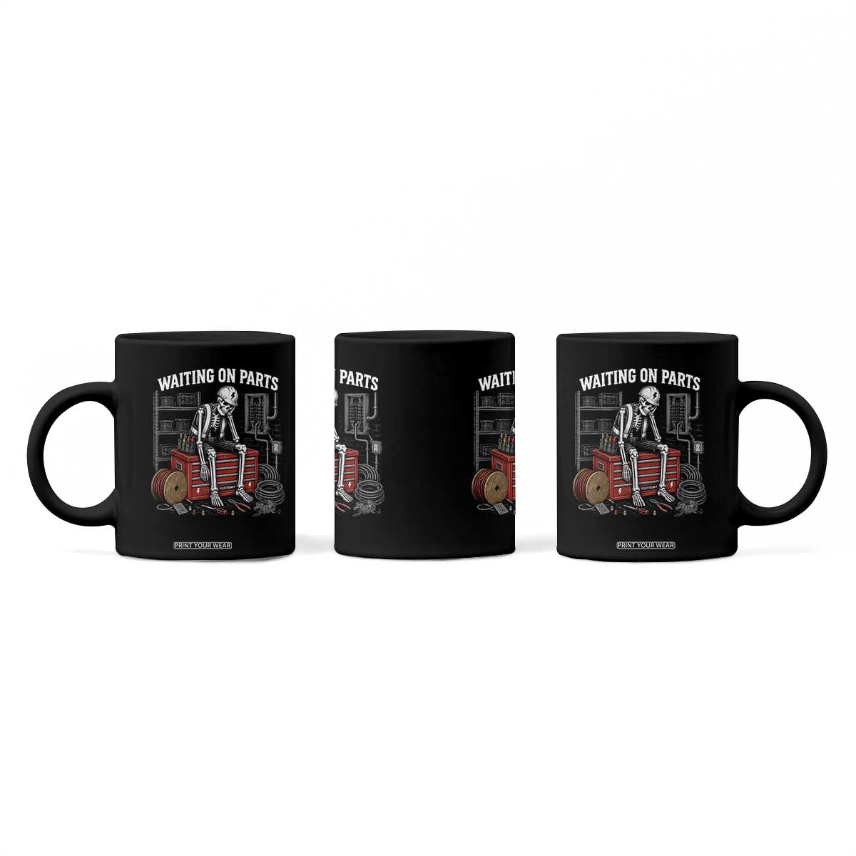 Electrician Skeleton Coffee Mug Waiting On Parts Funny Graphic