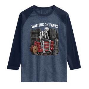 Electrician Skeleton Raglan Shirt Waiting On Parts Funny Graphic