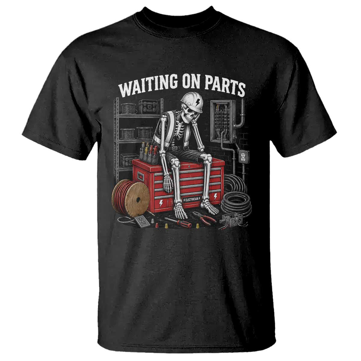 Electrician Skeleton T Shirt Waiting On Parts Funny Graphic TS10 Black Print Your Wear