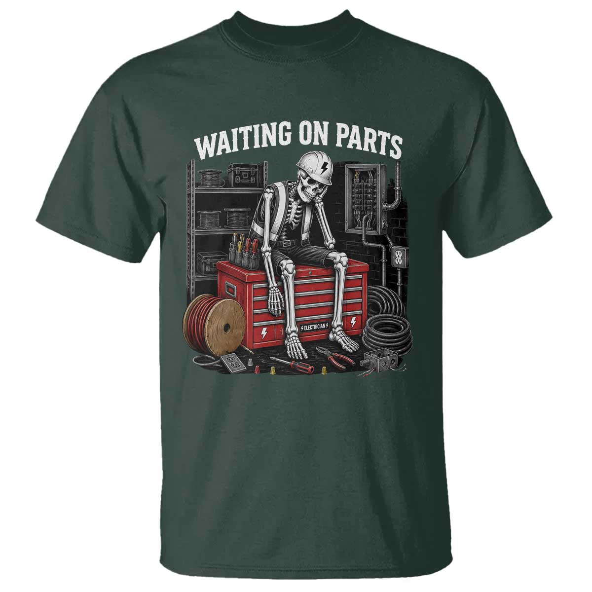 Electrician Skeleton T Shirt Waiting On Parts Funny Graphic