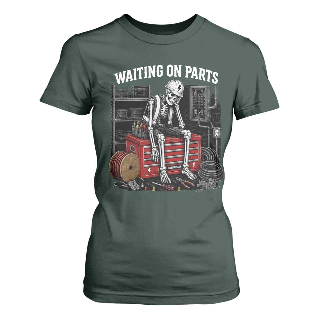 Electrician Skeleton T Shirt For Women Waiting On Parts Funny Graphic
