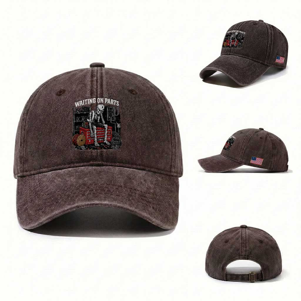 Electrician Skeleton Washed Cotton Baseball Cap Waiting On Parts Funny Graphic