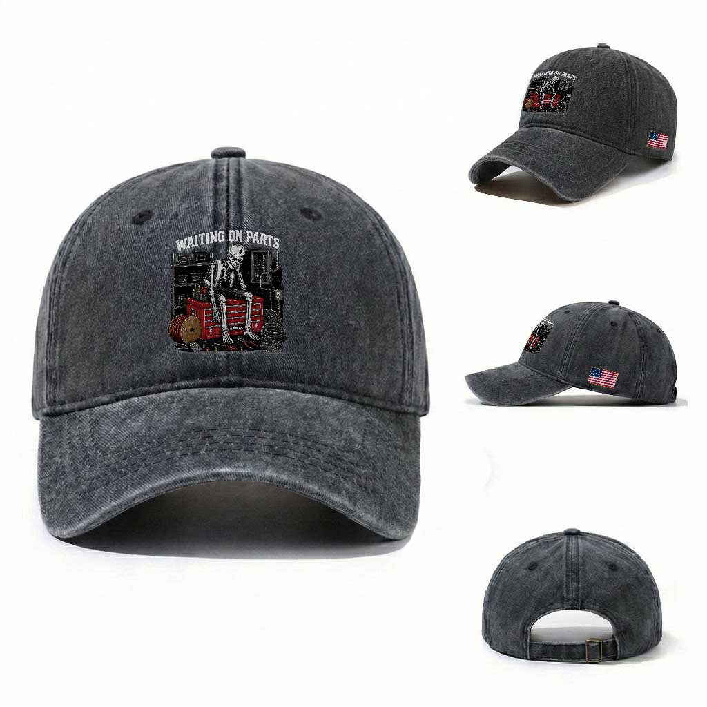 Electrician Skeleton Washed Cotton Baseball Cap Waiting On Parts Funny Graphic