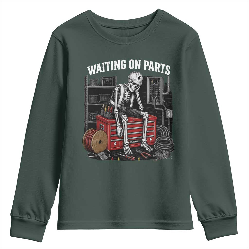 Electrician Skeleton Youth Sweatshirt Waiting On Parts Funny Graphic