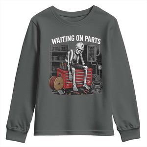 Electrician Skeleton Youth Sweatshirt Waiting On Parts Funny Graphic