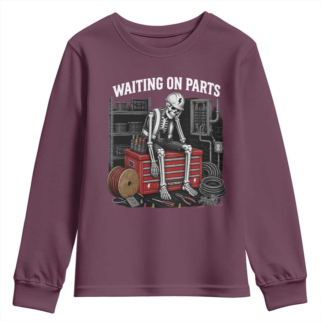 Electrician Skeleton Youth Sweatshirt Waiting On Parts Funny Graphic
