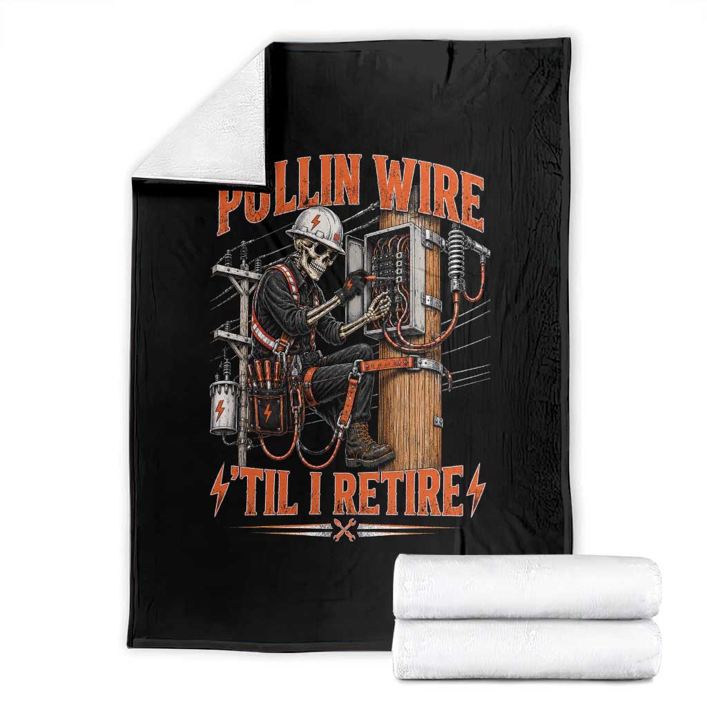 Electrician Lineman Skeleton Graphic Throw Blanket Pullin Wire Til I Retire TS10 Black Print Your Wear
