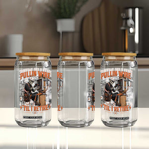 Electrician Lineman Skeleton Graphic Glass Can Pullin Wire Til I Retire