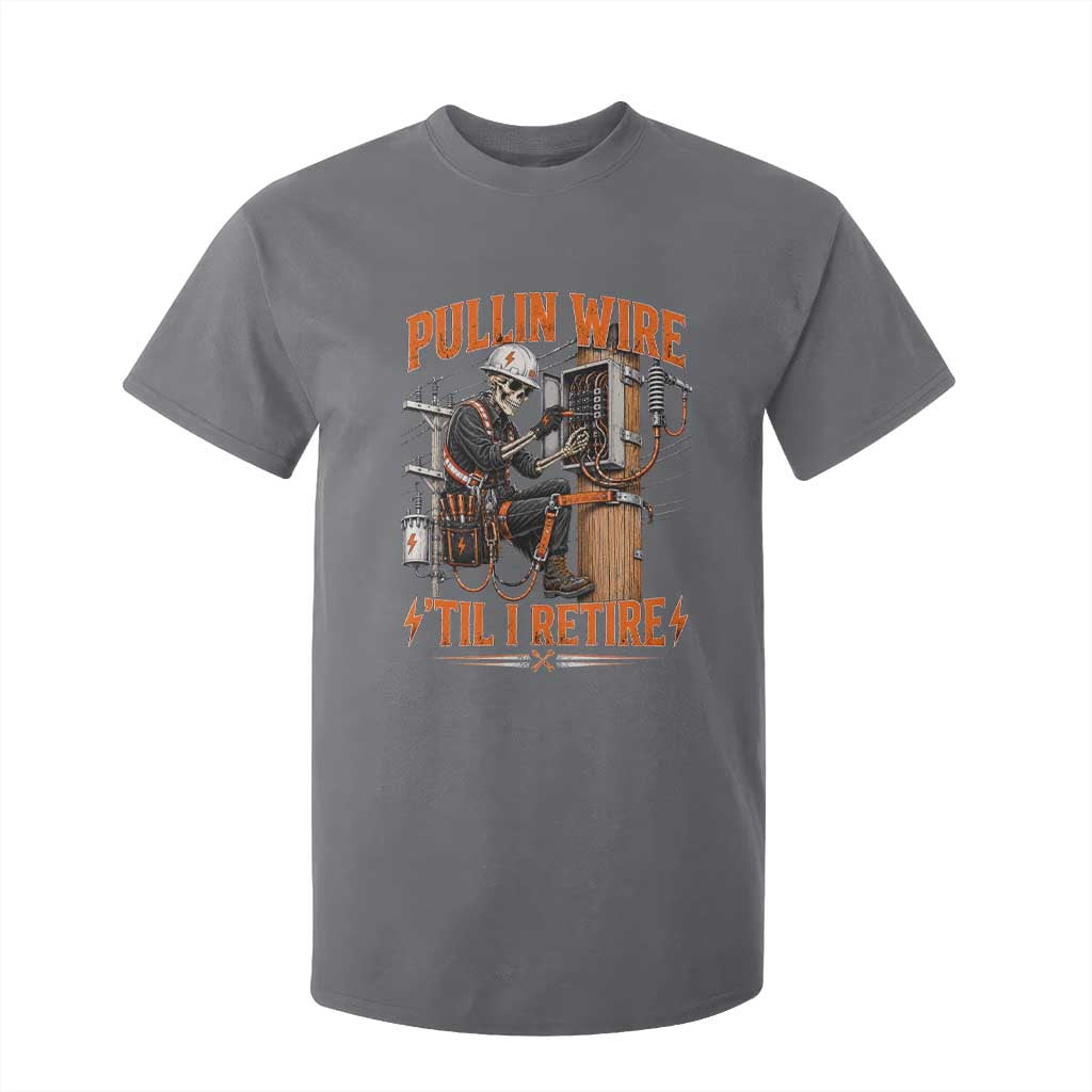 Electrician Lineman Skeleton Graphic T Shirt For Kid Pullin Wire Til I Retire