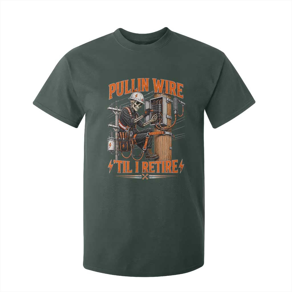 Electrician Lineman Skeleton Graphic T Shirt For Kid Pullin Wire Til I Retire