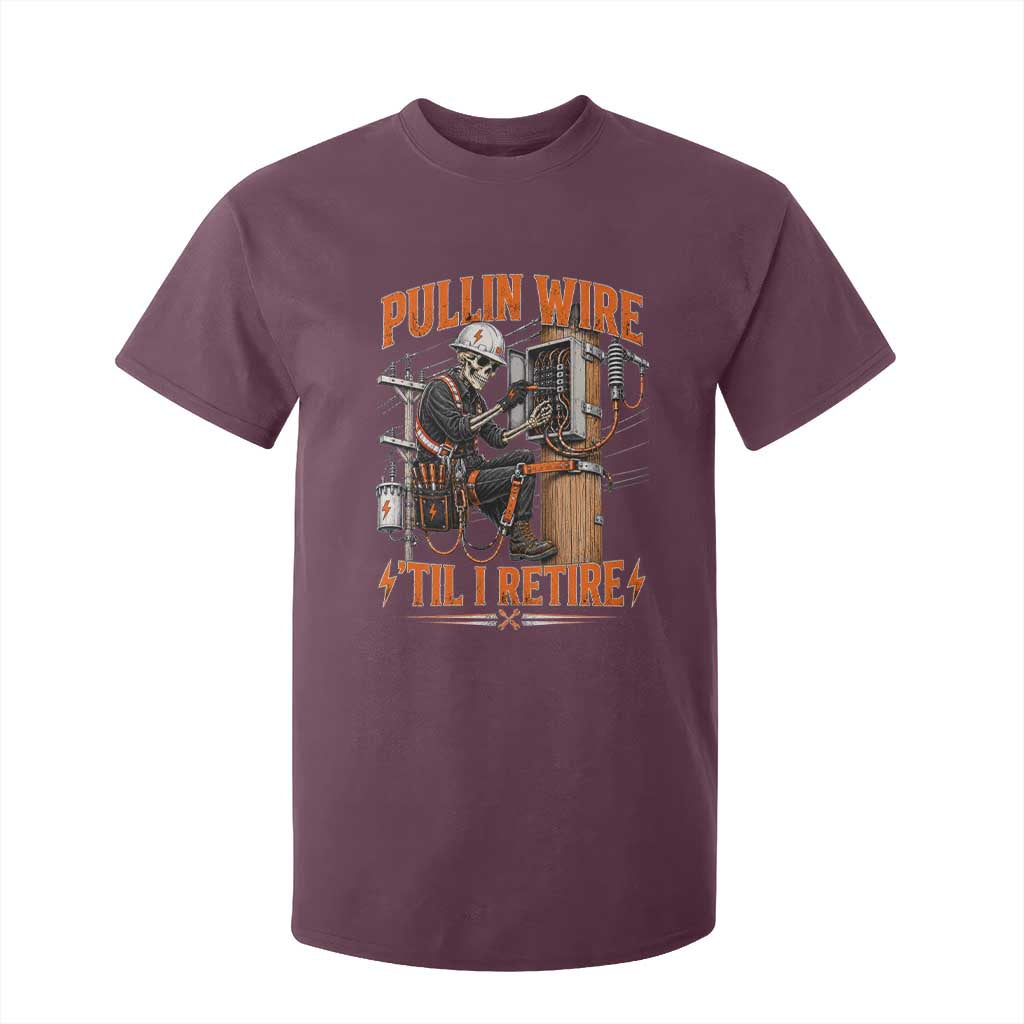 Electrician Lineman Skeleton Graphic T Shirt For Kid Pullin Wire Til I Retire