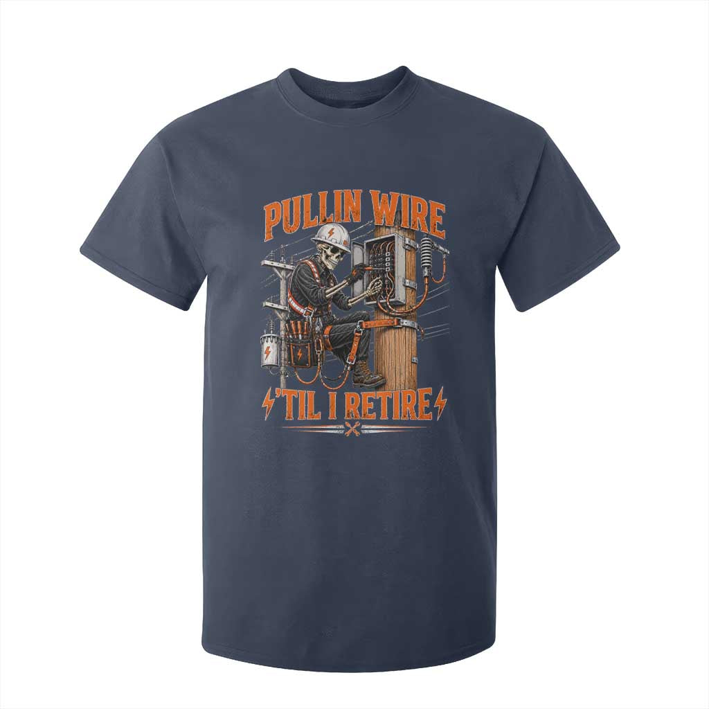 Electrician Lineman Skeleton Graphic T Shirt For Kid Pullin Wire Til I Retire
