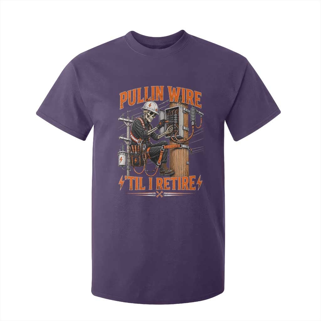 Electrician Lineman Skeleton Graphic T Shirt For Kid Pullin Wire Til I Retire