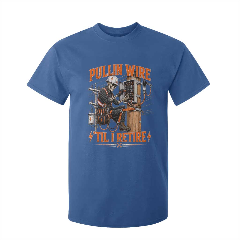 Electrician Lineman Skeleton Graphic T Shirt For Kid Pullin Wire Til I Retire