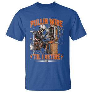 Electrician Lineman Skeleton Graphic T Shirt Pullin Wire Til I Retire
