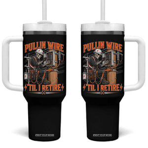 Electrician Lineman Skeleton Graphic Tumbler With Handle Pullin Wire Til I Retire