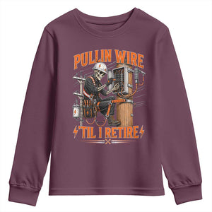 Electrician Lineman Skeleton Graphic Youth Sweatshirt Pullin Wire Til I Retire