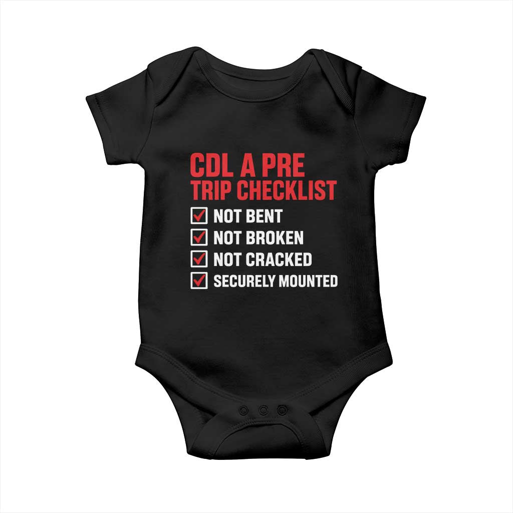 CDL A Pre Trip Checklist Trucker Baby Onesie Driver Safety Inspection Graphic TS10 Black Print Your Wear