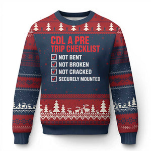 CDL A Pre Trip Checklist Trucker Ugly Christmas Sweater Driver Safety Inspection Graphic