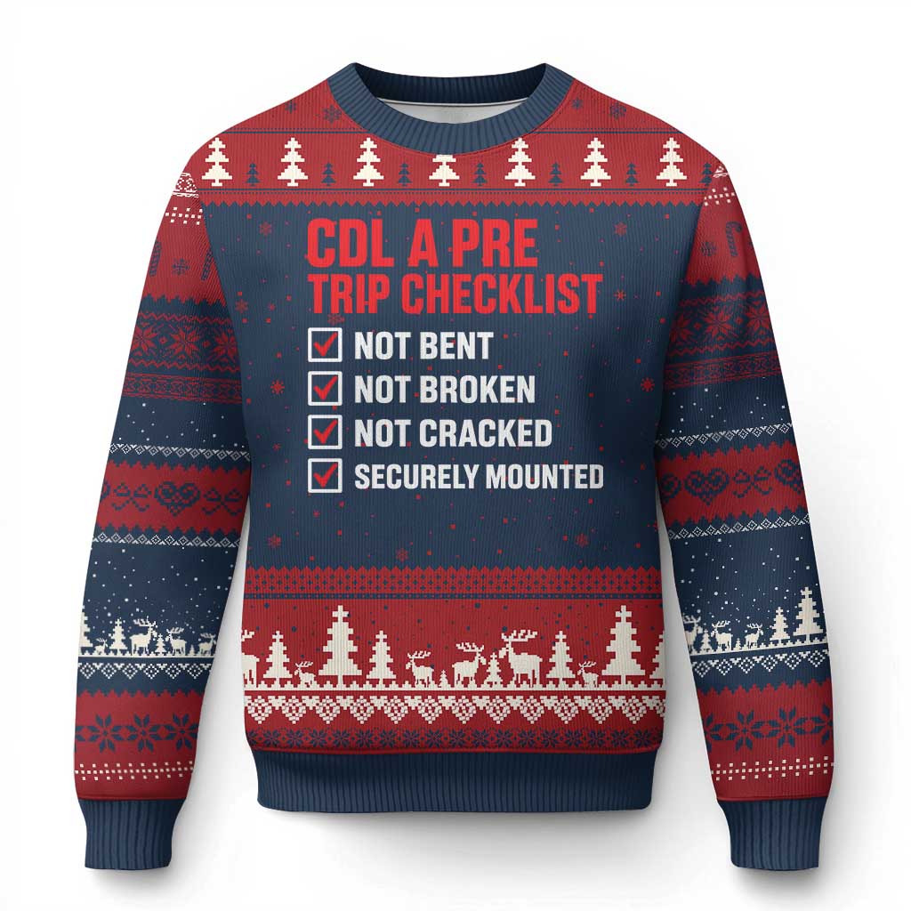 CDL A Pre Trip Checklist Trucker Ugly Christmas Sweater Driver Safety Inspection Graphic TS10 Navy Red Print Your Wear