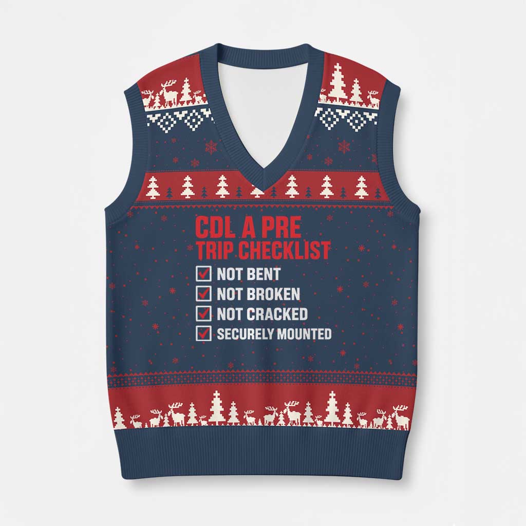 CDL A Pre Trip Checklist Trucker V-Neck Knit Sweater Vest Driver Safety Inspection Graphic TS10 Navy Red Print Your Wear
