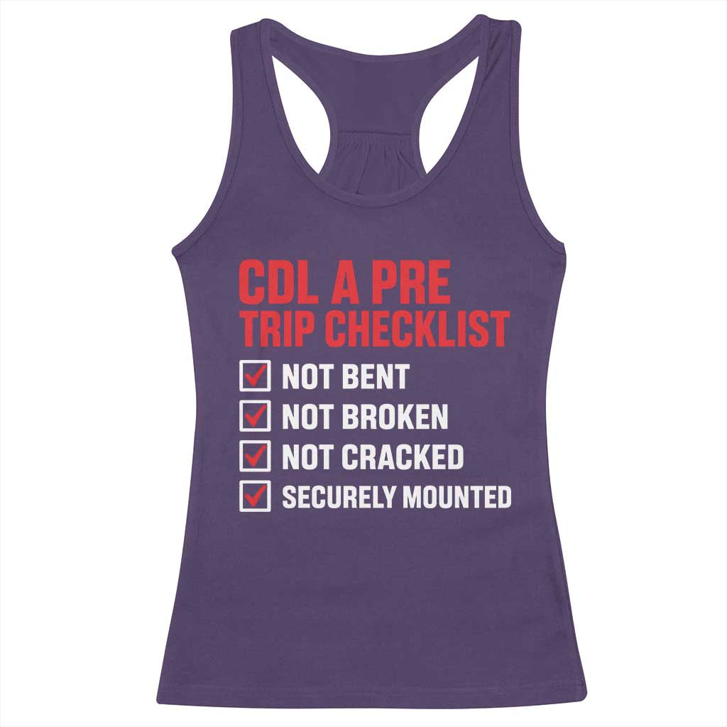 CDL A Pre Trip Checklist Trucker Racerback Tank Top Driver Safety Inspection Graphic